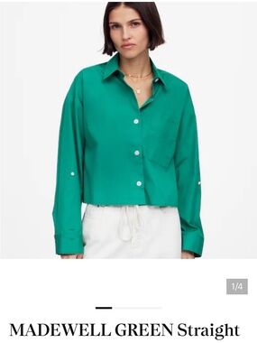 Madewell Emerald Green Cropped Button-Down Shirt